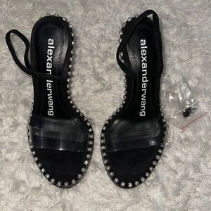 ALEXANDER WANG NOVA CRYSTAL BLACK HEELS Studded Slingback Sandals